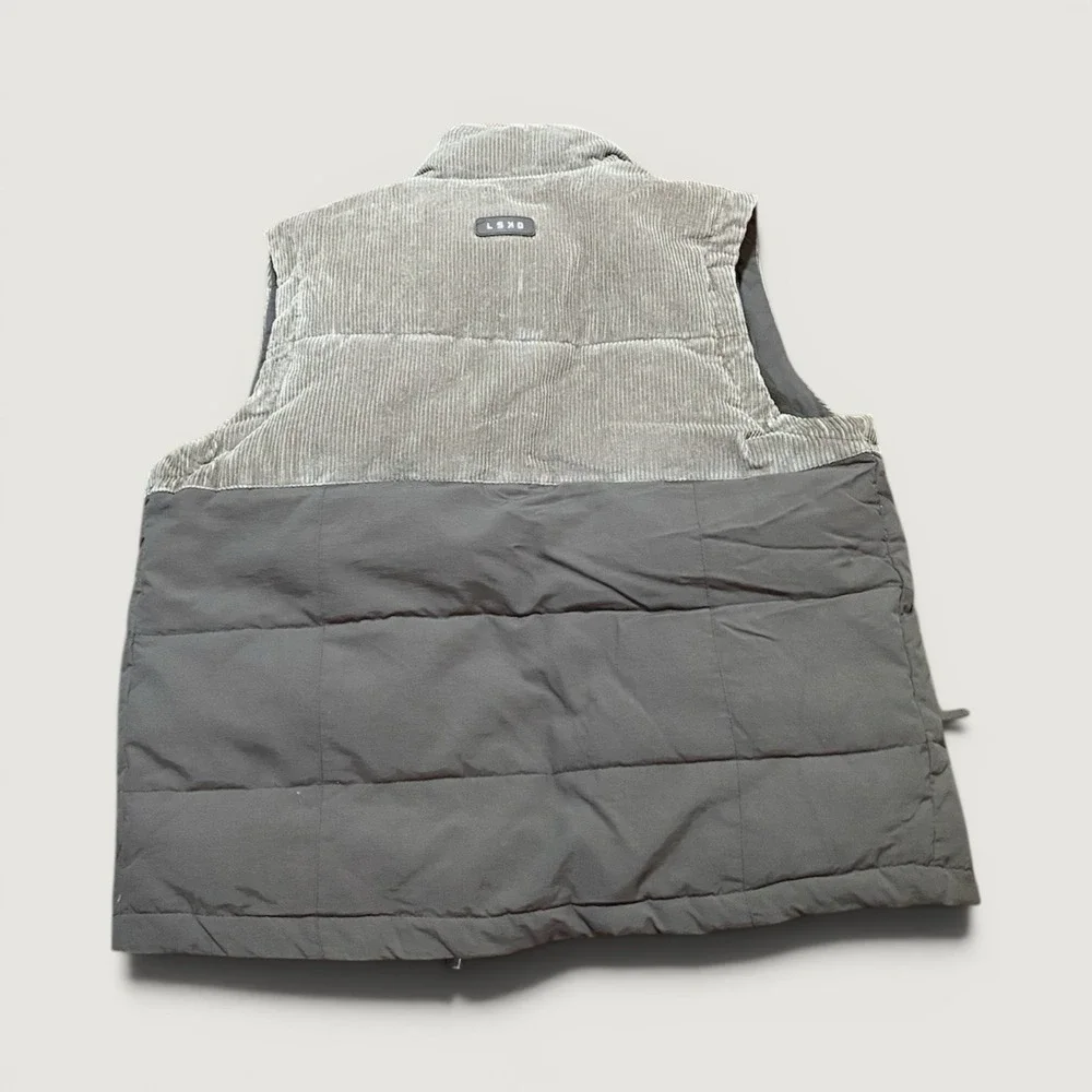 LSKD men's Winter Puffer Vest Brown Ribbed Corduroy Upper Quilted Lower Small